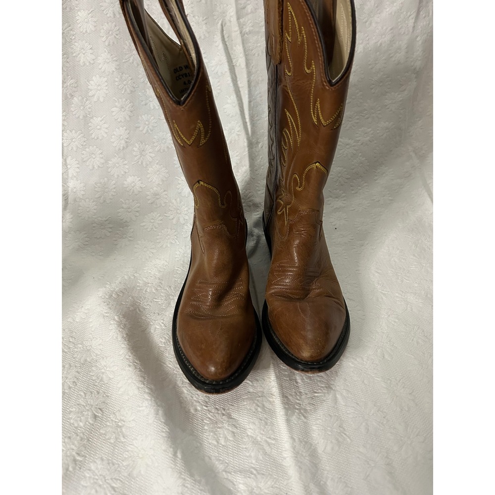 Old West Kids Brown Leather Cowboy Boots CCY8129G Pointed Toe Western Size 4D